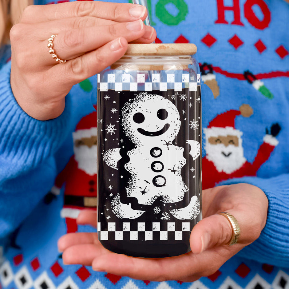 Cyber Monday holiday gifts vintage gingerbread glass cup 17oz - Christmas coffee tumbler bamboo lid
Last minute Christmas gifts retro gingerbread glass tumbler 17oz - Holiday drinkware bamboo lid straw